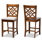 Baxton Studio Nicolette Modern and Contemporary Grey Fabric Upholstered and Walnut Brown Finished Wood 2-Piece Counter Stool Set
